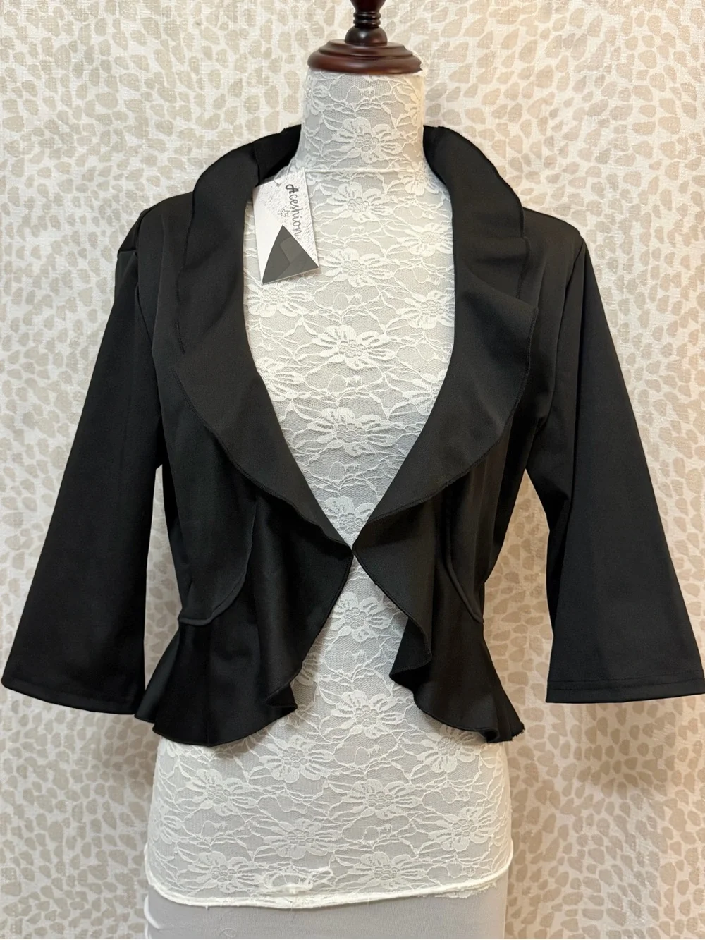Black Ruffled Open-Front Women's cardigan